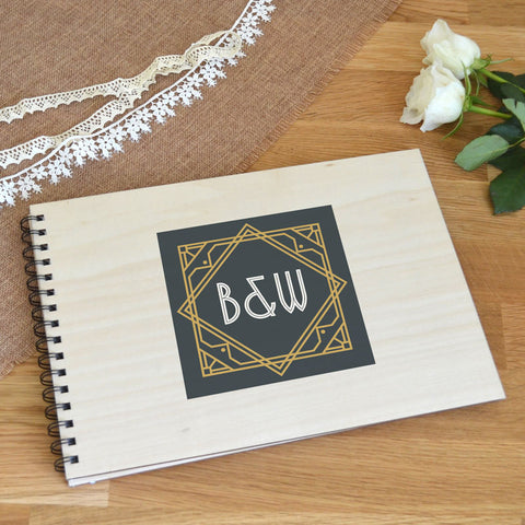 Personalised Wedding Guestbook with Wooden Cover Art Deco