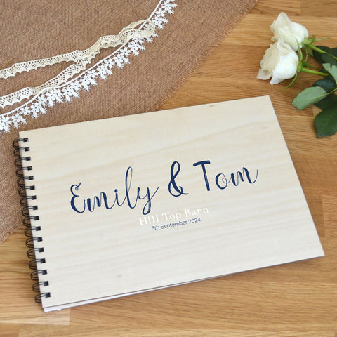 Personalised Wedding Guestbook with Wooden Cover Rustic Painted