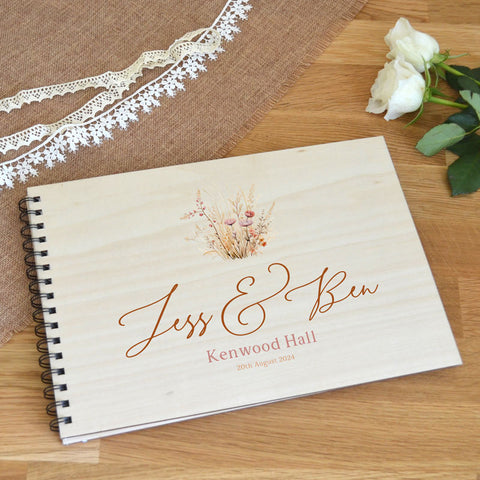 Personalised Wedding Guestbook with Wooden Cover Wildflower Meadow