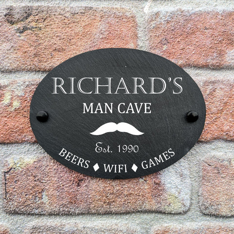Bespoke Slate 'Man Cave' Sign - Custom Crafted Elegance for the Modern Gent's Retreat