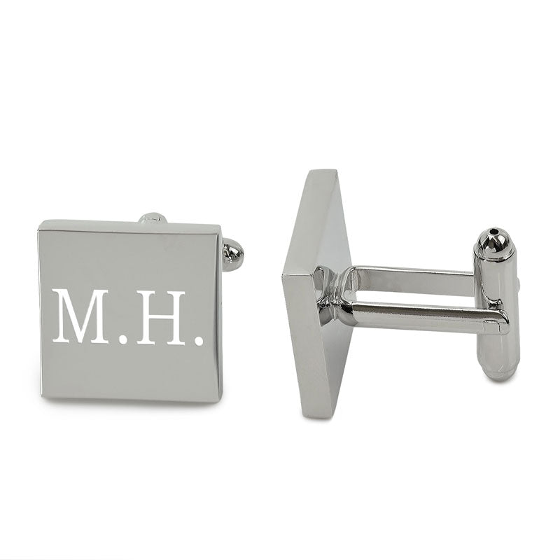 Personalised square silver cufflinks with initials engraved on them