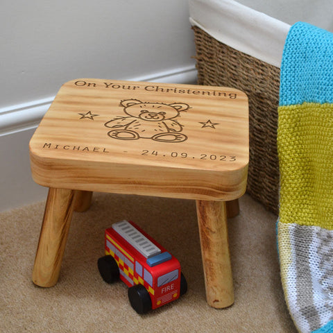 Personalised Solid Wood Christening Stool for Children - Custom Gift