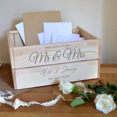 Personalised Wedding Card Box Engraved Mr & Mrs