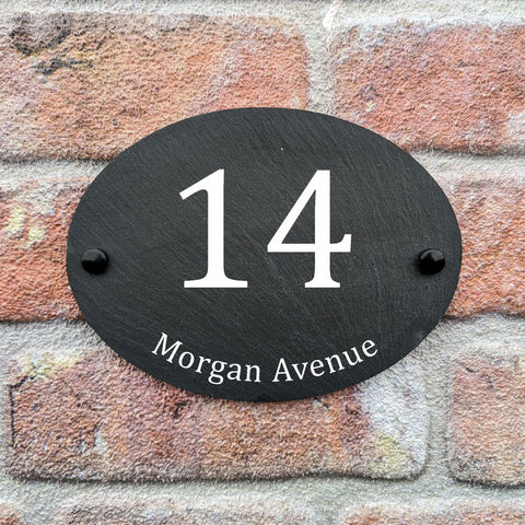 Custom Oval Slate House Marker - Sophisticated Personalised Elegance for Your Home Entrance