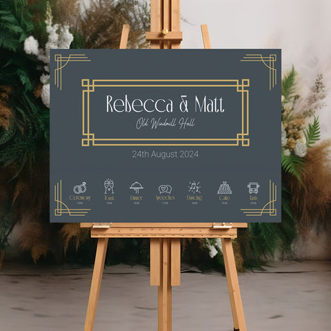 Personalised Wedding Welcome Sign Art Deco Style Theme