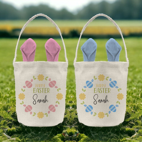 Personalised Easter Egg Hunt Basket - Pink or Blue Egg Pattern