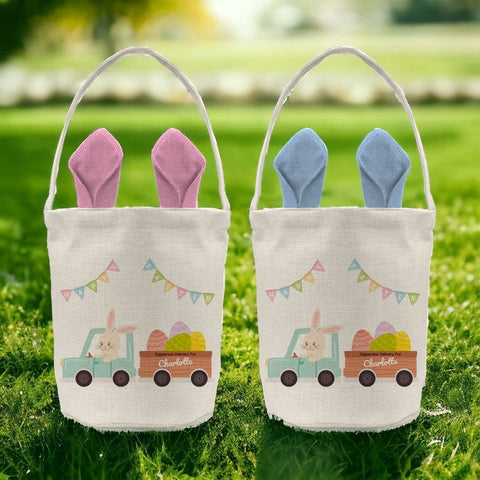 Personalised Easter Egg Hunt Basket - Pink or Blue Easter Truck Design
