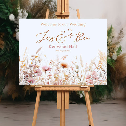 Personalised Wedding Welcome Sign Wildflower Meadow Theme