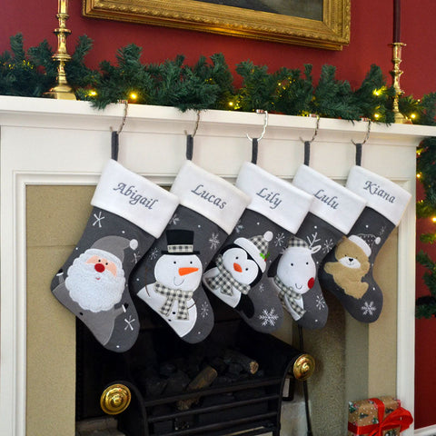 Luxury Deluxe Dark Grey Knitted Personalised Embroidered Christmas Stocking Santa / Snowman / Reindeer