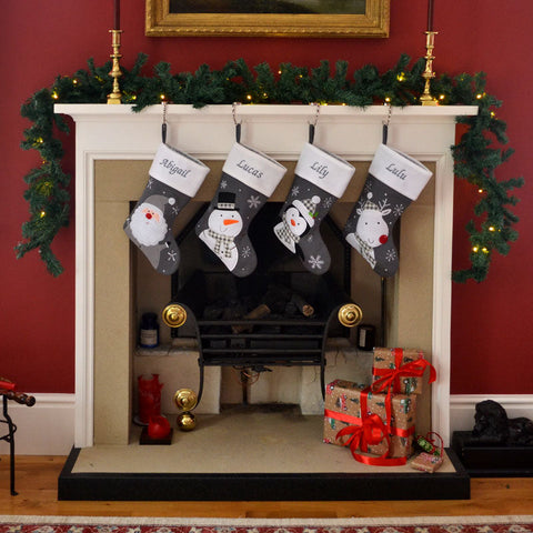Luxury Deluxe Dark Grey Knitted Personalised Embroidered Christmas Stocking Santa / Snowman / Reindeer