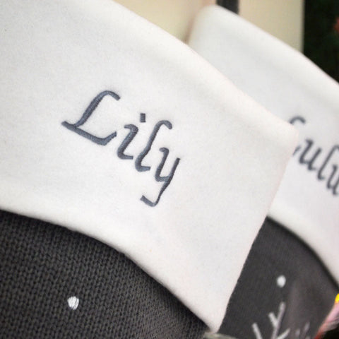 Luxury Deluxe Dark Grey Knitted Personalised Embroidered Christmas Stocking Santa / Snowman / Reindeer