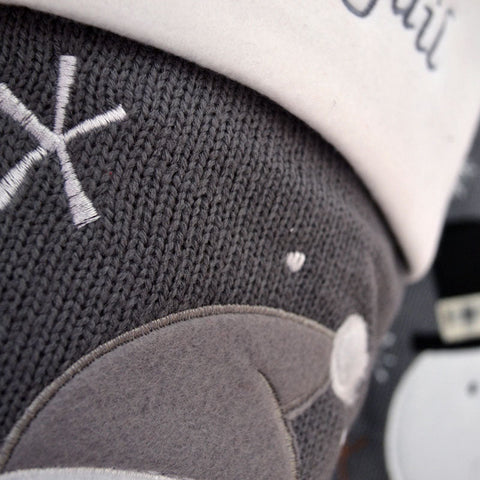 Luxury Deluxe Dark Grey Knitted Personalised Embroidered Christmas Stocking Santa / Snowman / Reindeer