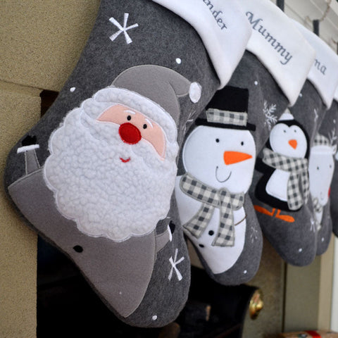 Luxury Deluxe Dark Grey Personalised Embroidered Christmas Stocking Santa / Snowman / Reindeer