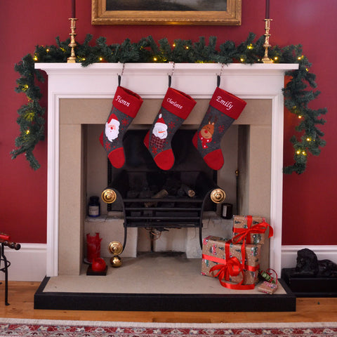 Luxury Deluxe Personalised Embroidered Christmas Stocking Grey Santa / Snowman / Reindeer