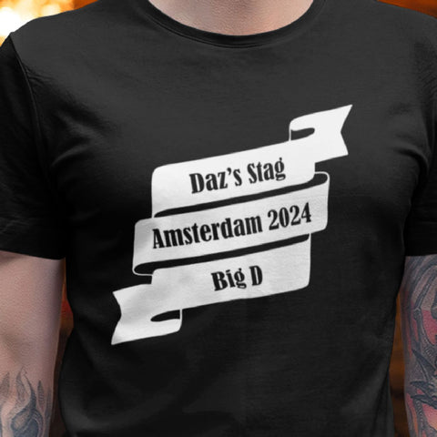 Personalised Stag Do T-Shirt Tops Banner Style Design with Location, Name, Role & Date