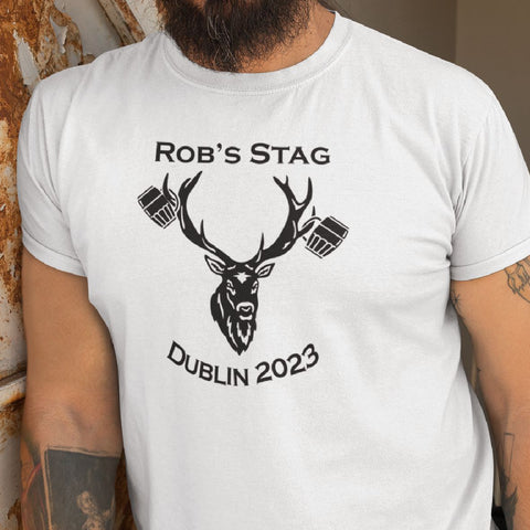 Personalised Stag Do T-Shirt Tops Beer Deer Style Design with Location & Stags Name