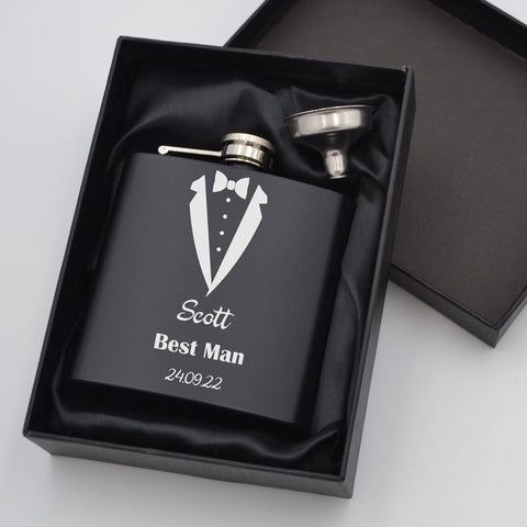 Personalised Engraved Wedding Tuxedo Special Occasion Hip Flask 6oz