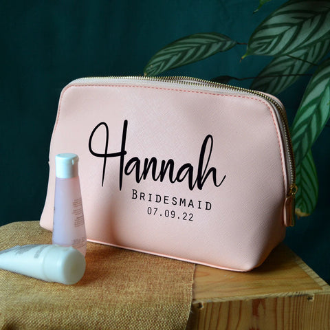 Personalised Bridesmaid Bag Washbag Leather Look Pink Grey or Black