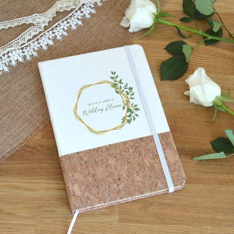 Personalised Wedding Planner Note book White and Cork Flower Pattern