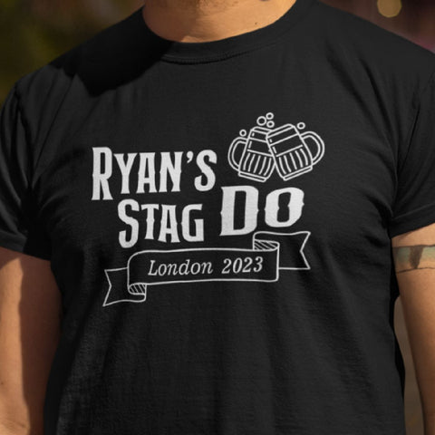 Personalised Stag Do T-Shirt Tops Fancy Beer Style Design with Location, Name & Date