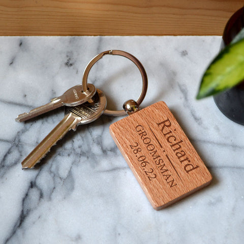 Personalised Wooden Keyring Groomsman or Best Man