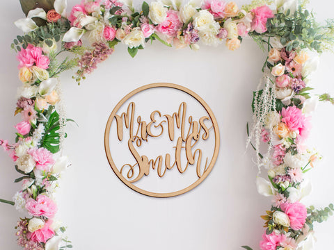 Personalised Wedding Hoop Sign - 40cm - Wood or Acrylic