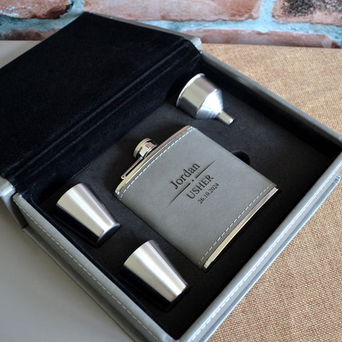 Personalised Luxury Groomsman and Groom's Hip Flask Set