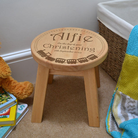 Custom Train Set Toddler Stool - Personalised Christening Gift for Kids