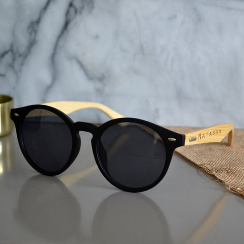 Personalised Round Sunglasses Bamboo Eco Friendly Engraved Name or Message