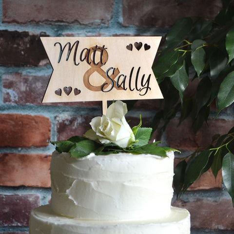 Personalised Wedding Cake Topper Birch Wood Engraved Banner