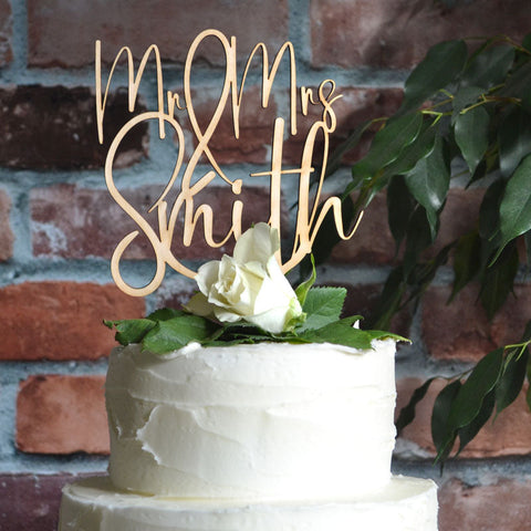 Personalised Wedding Cake Topper - Acrylic - Mr & Mrs, Mr & Mr, Mrs & Mrs - Metallic Gold, Metallic Silver - Any Name