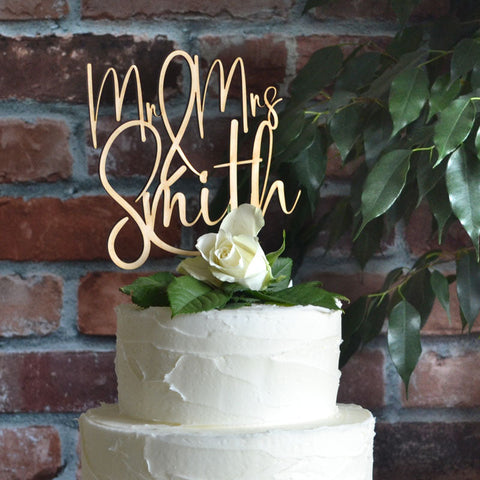 Personalised Wedding Cake Topper - Acrylic - Mr & Mrs, Mr & Mr, Mrs & Mrs - Metallic Gold, Metallic Silver - Any Name