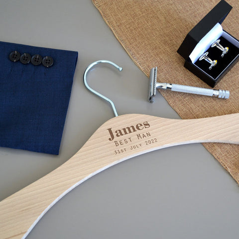 Personalised Wedding Coat Hanger for the Groom, Best Man and Groomsman - Wood