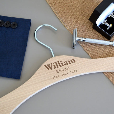 Personalised Wedding Coat Hanger for the Groom, Best Man and Groomsman - Wood
